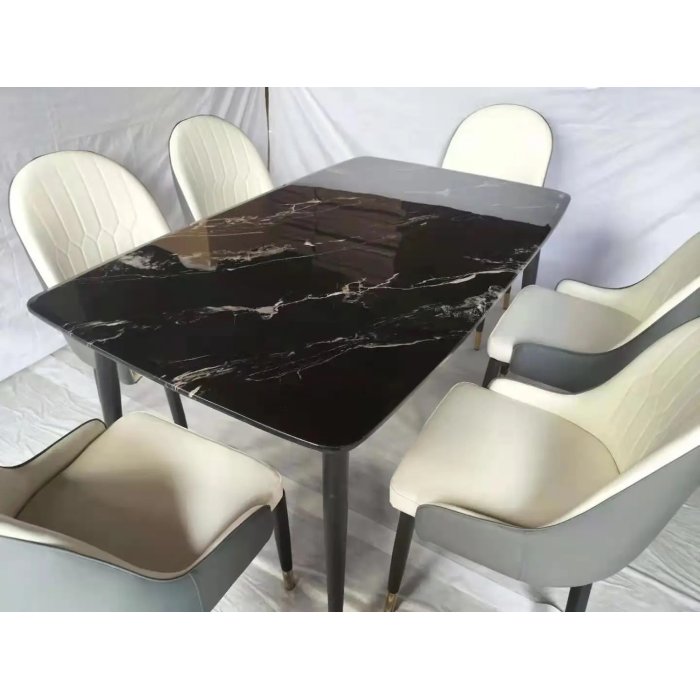 Bàn Ăn Gia Đình Mặt Đá Cẩm Thạch Đen Vân - BA2