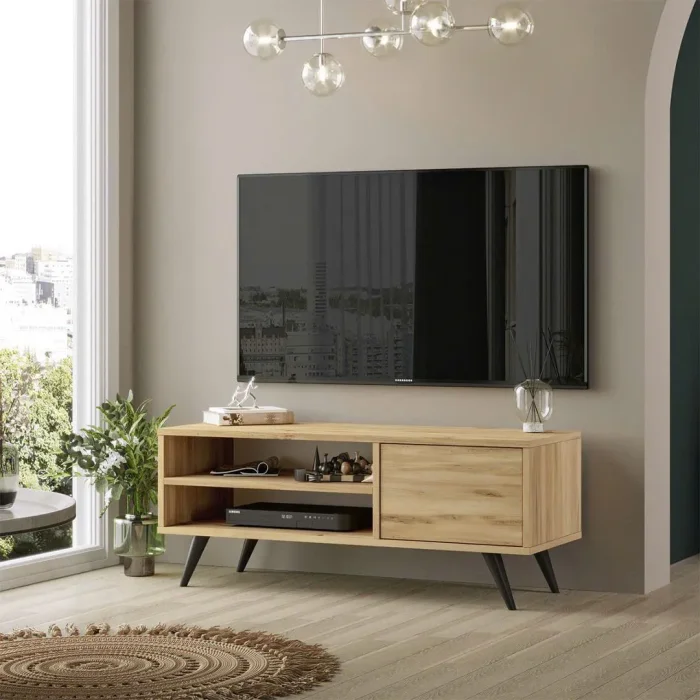Kệ Tivi Gỗ Chân Cao Nghiêng Tủ Đơn Kiểu Bắc Âu - KTV11