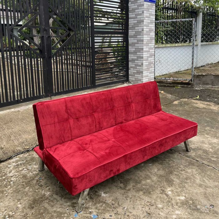 Ghế Sofa Bed Nhung Màu Đỏ Cao Cấp - SF7